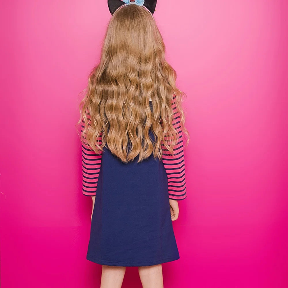 Girls Autumn Winter Hooded Dress Kids Cartoon Snowflakes Striped Straight Dresses Christmas Parties Daily Casual Cotton Dresses