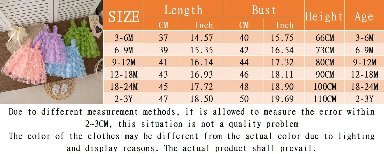 Summer New Butterfly Chiffon Baby Girl Princess Dress, Birthday Party Children'S Clothes For Babies Aged 3 Months To 3 Years Old