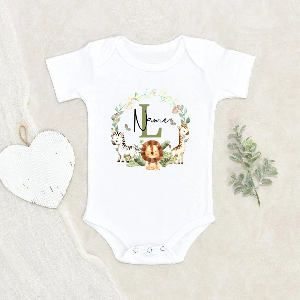Personalized Baby Jumpsuit Custom Name Newborn Wild One Romper Safari Animals with Name Outfit Baby Clothes Infant Shower Gift