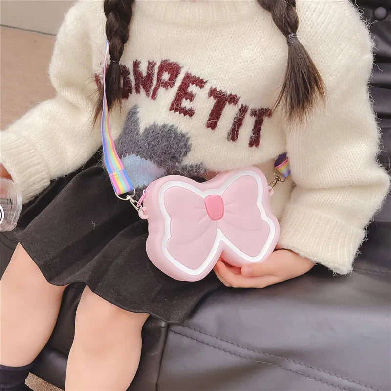 Lovely Bow Children's Silicone Shoulder Bags Cute Butterfly Shape Baby Girls Crossbody Bag Candy Color Kids Small Coin Purse