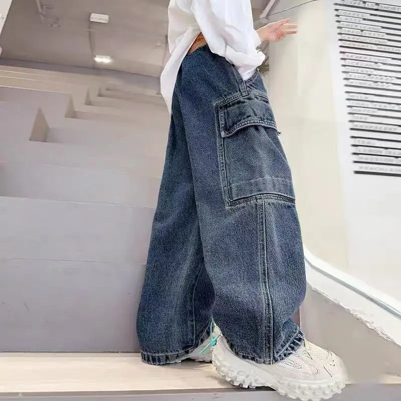 Boys Workwear Jeans Thin Spring 2025 New Style Casual Cargo Pants for Kids 3-8 Years Old