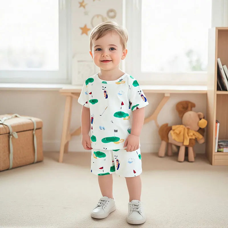 Infant Summer Outfit Set Short Sleeve Round Neck Dinosaur Print T-Shirt and Shorts Baby Boy 2 Piece Clothing Set for Toddler