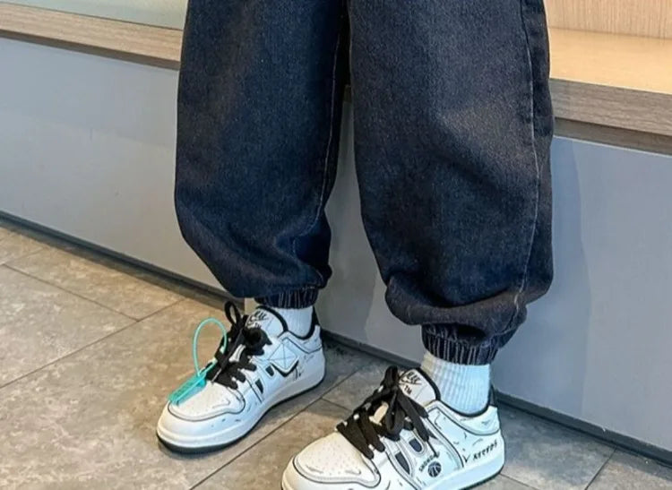 2025 New Boys' Denim Jeans Spring Autumn Kids Casual Sport Pants Long Korean Style Trendy Streetwear