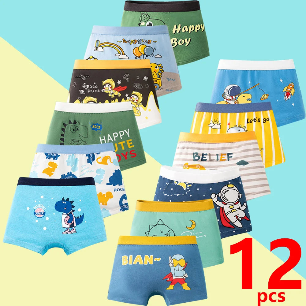 1/4/8/12 Pcs/pack Boys Boxer Briefs Kids Cotton Underwear Baby Boy Underpants Teenager Cartoon Print Soft Children Panties 4-12Y
