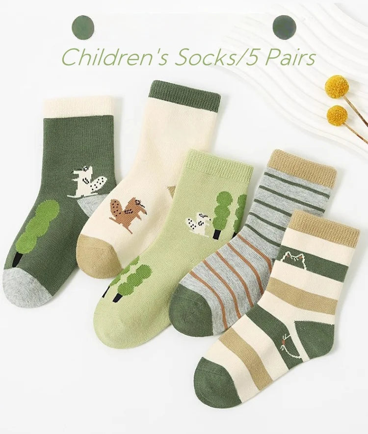 Kids' Socks Boys Girls Autumn Cotton Socks Baby Animals Pattern Socks Children Mid-calf Sock 5 Pairs