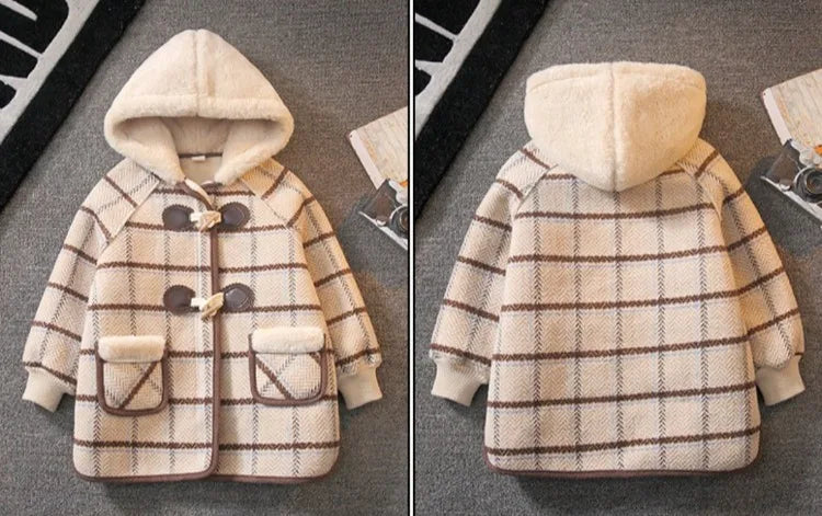 Boys Winter Wool Coat 2025 New Style Kids Thickened Fleece Lined Plaid Wool Jacket Thick Winter Clothing