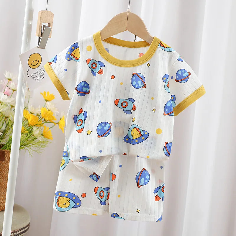 Dinosaur Baby Pajamas Set Cotton Child Pajamas Toddler Summer Sleeveless Baby Nightwear Pyjamas Kid Cartoon Homewear Clothes Set