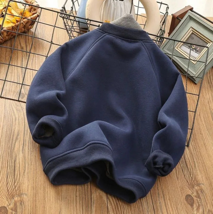 Boys' Big Kids Winter 2025 New Fake Two-Piece Fleece-Lined Mid-Collar Thickened Stylish Base Layer Sweatshirt Tops