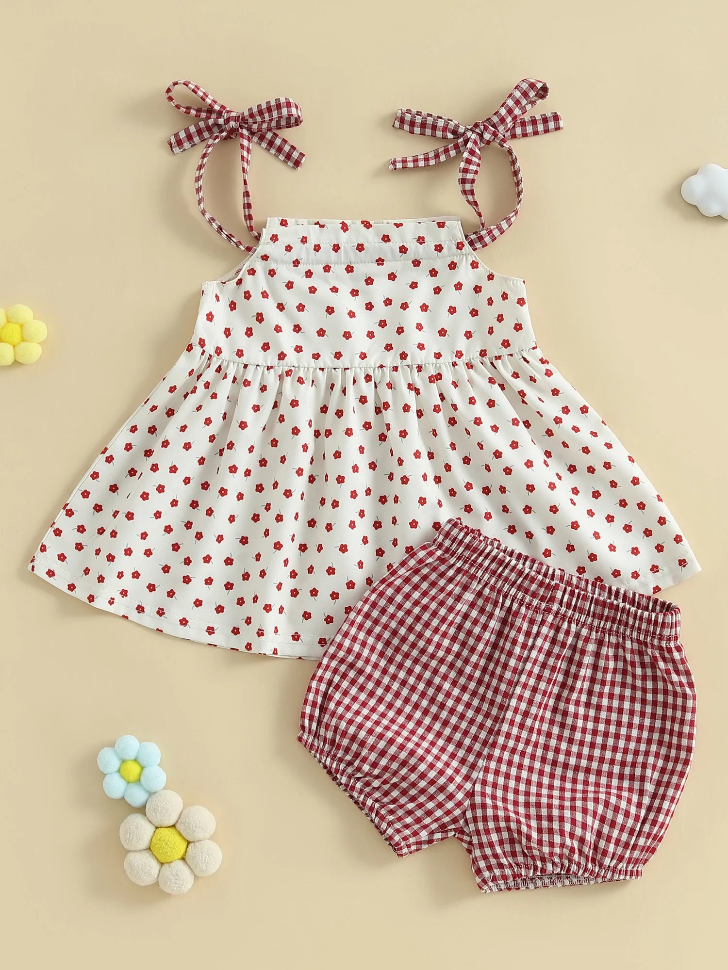 Toddler Girl Sleeveless Ruffle Top and Shorts Set with Cute Bow Detail and Elastic Waistband for Summer Beach Outfits