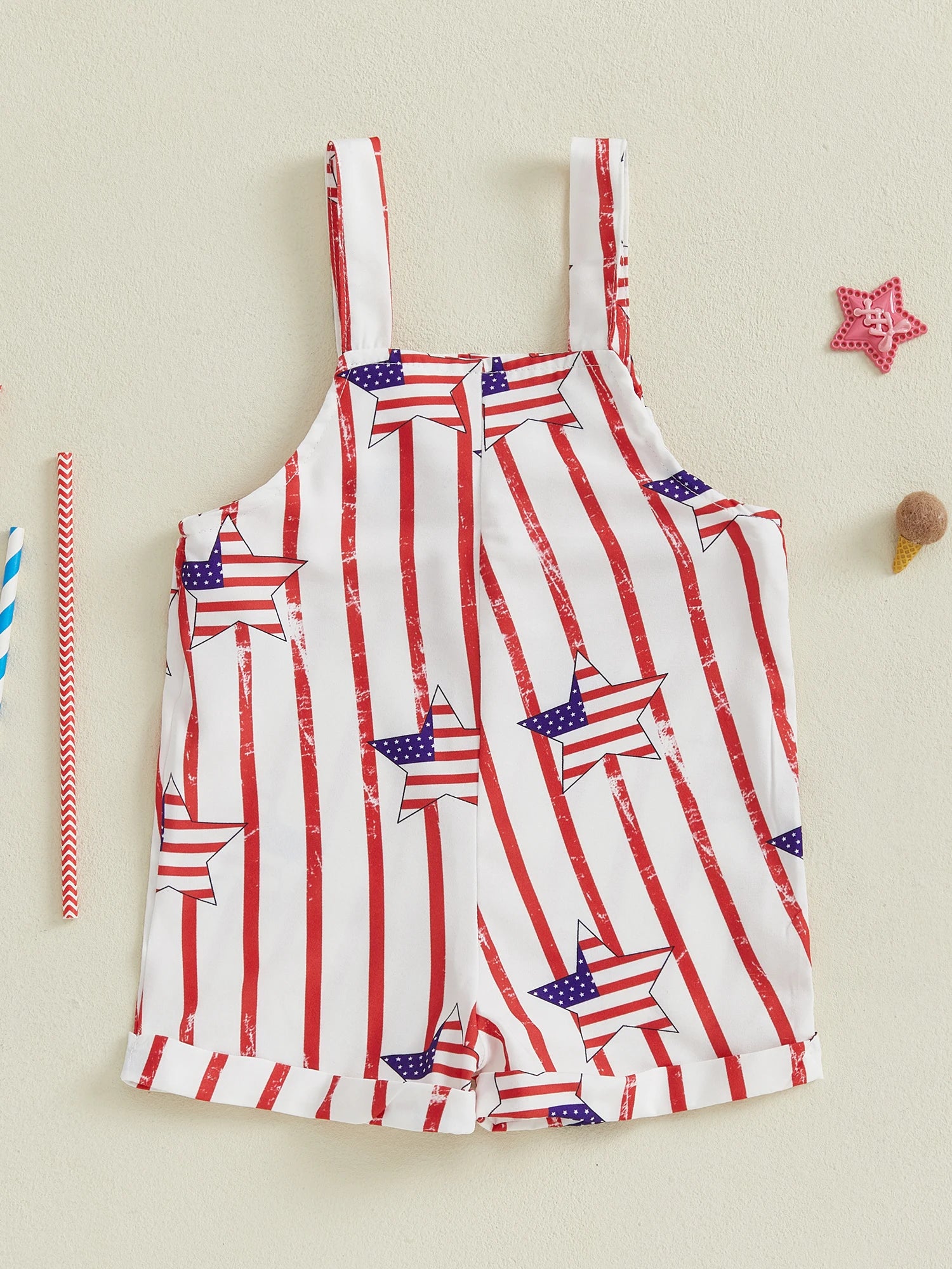 Infant Boys Patriotic Rompers American Flag Print Sleeveless Summer Bodysuits Jumpsuits for Independence Day