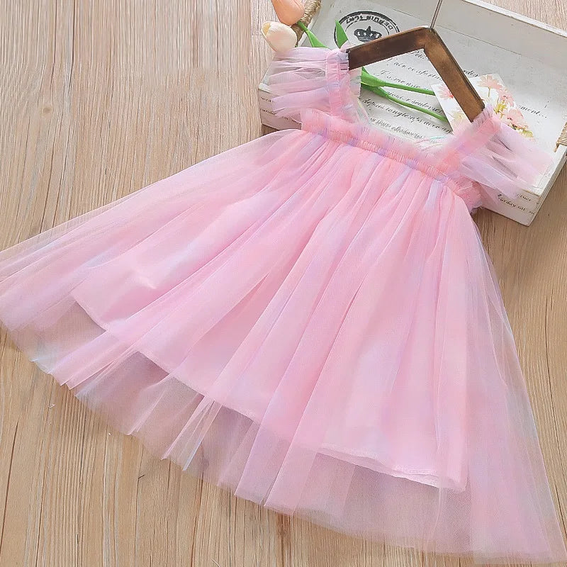 Summer New Colorful Chiffon Baby Girl Princess Dress, Cute Butterfly Wing Children'S Clothing