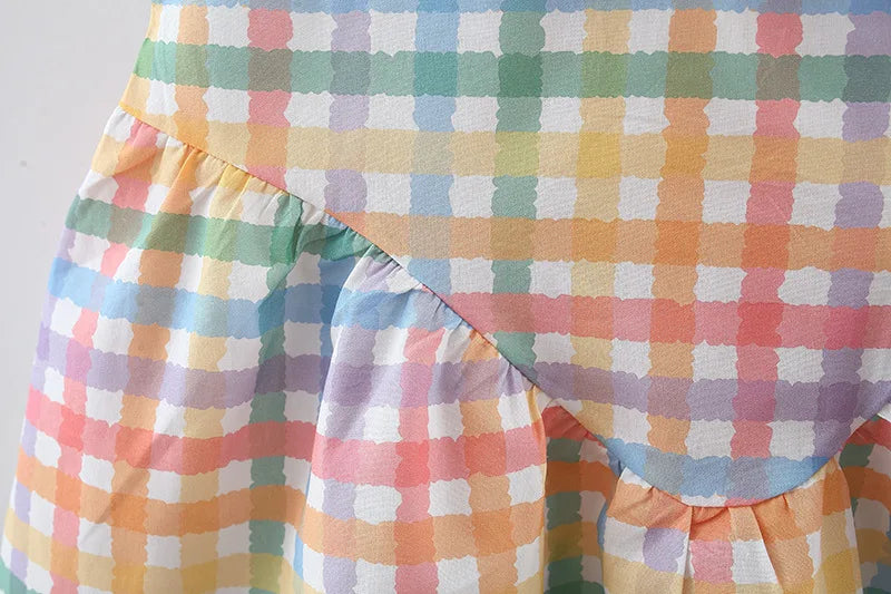 Summer New Cute Colorful Checkered Baby Girl Dress, White Collar Children'S Sleeveless Clothes (9 Months -3 Years Old)