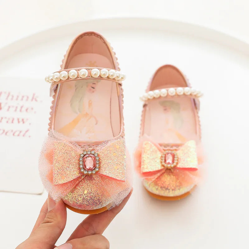 Disney Girl's Fashion Princess Shoes Frozen Princess Elsa Children's Shoes Girls Baby Green Pink Flat Shoes Performance Shoes