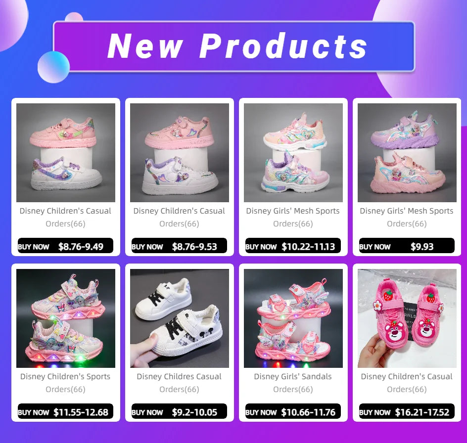 Disney Girls' Casual Shoes Led Lights Mesh Breathable Children's Sports  Princess Elsa Pink Purple Shoes Sneakers Size 22-37
