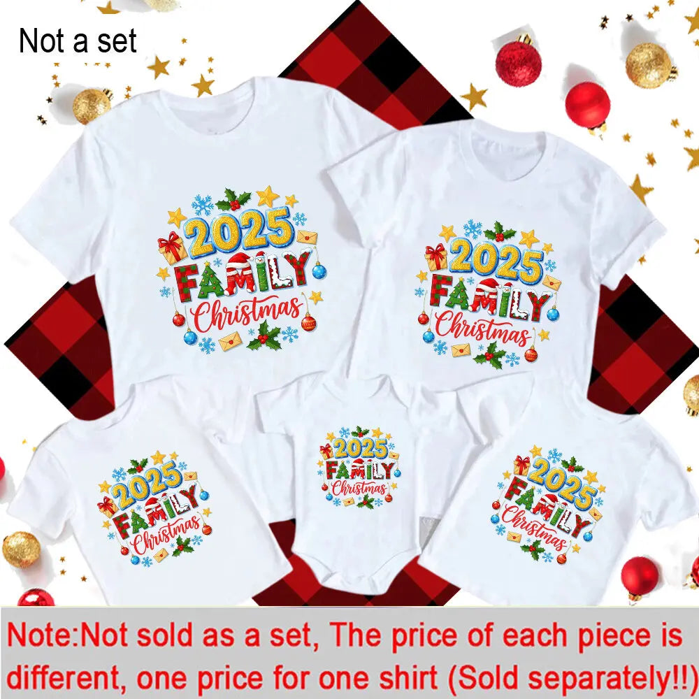 2025 Family Christmas Matching Outfits Dad Mom and Daughter Son Tshirt Baby Romper Xmas Family Look New Year's Clothes