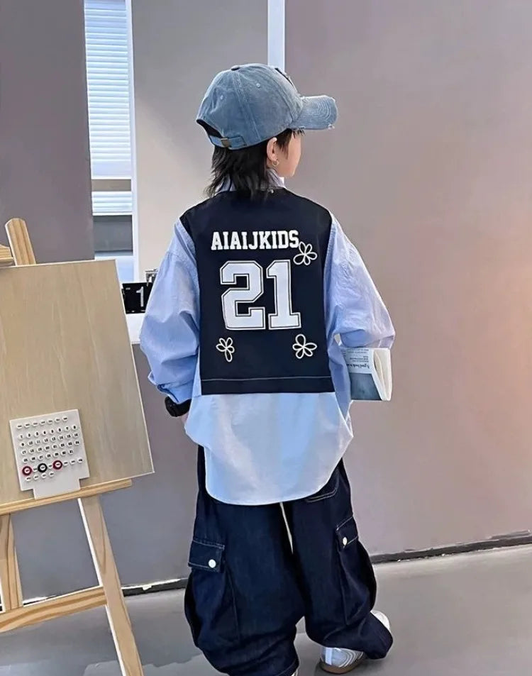 2025 New Boys' Solid Color Jeans - Loose Fit Straight Leg Kids' Long Pants with Pockets, Trendy & Stylish Denim for Active Boys