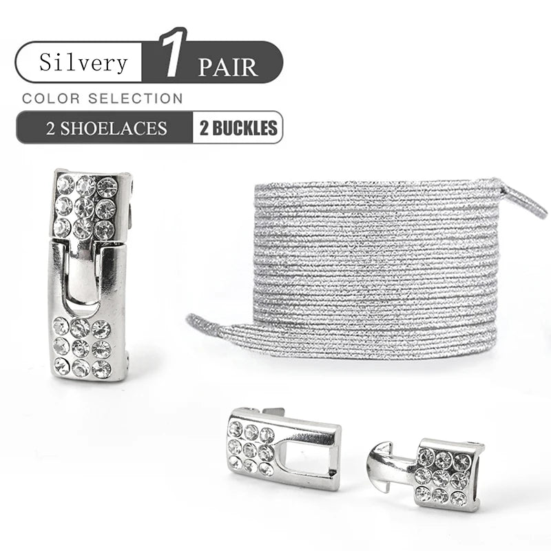 1Pair No Tie Shoe Laces Diamond Buckle Elastic Lace Shoelaces Pearl Light Colorful Fashion Without Ties Laces Sneaker Kids Adult