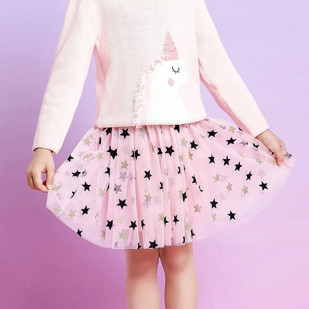VIKITA Girls Star Sequins Appliqued Skirts Girls Birthday Party Prom Gwon Kids Mesh Tulle Pink Daily Casual Princess Mini Skirts