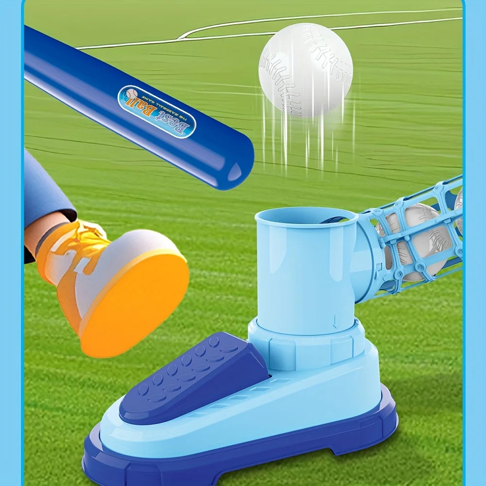 Baseball Tee T-Ball Set for Kids Toddler Baseball Set with Step-On Pitching Machine Pop Up Balls Outdoor Christmas Gift for Boys