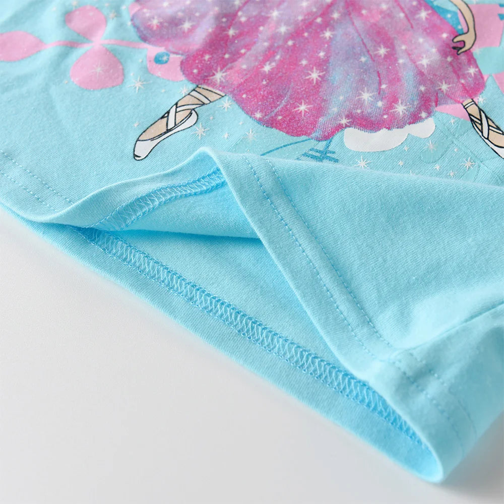 VIKITA Girls Doll Print Cartoon T Shirt Kids O Neck Cotton School Daily Tops and Tees Casual Wear Kids Summer Short Sleeve Tees