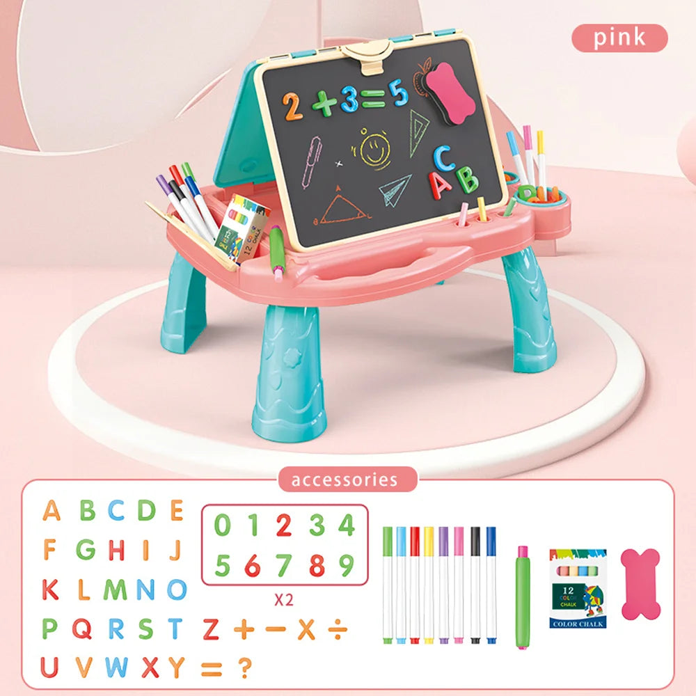 Table Art Easel for Kids Double Sided Foldable Tabletop Drawing Easels Chalkboard Desk with Graffiti Board Game Accessories