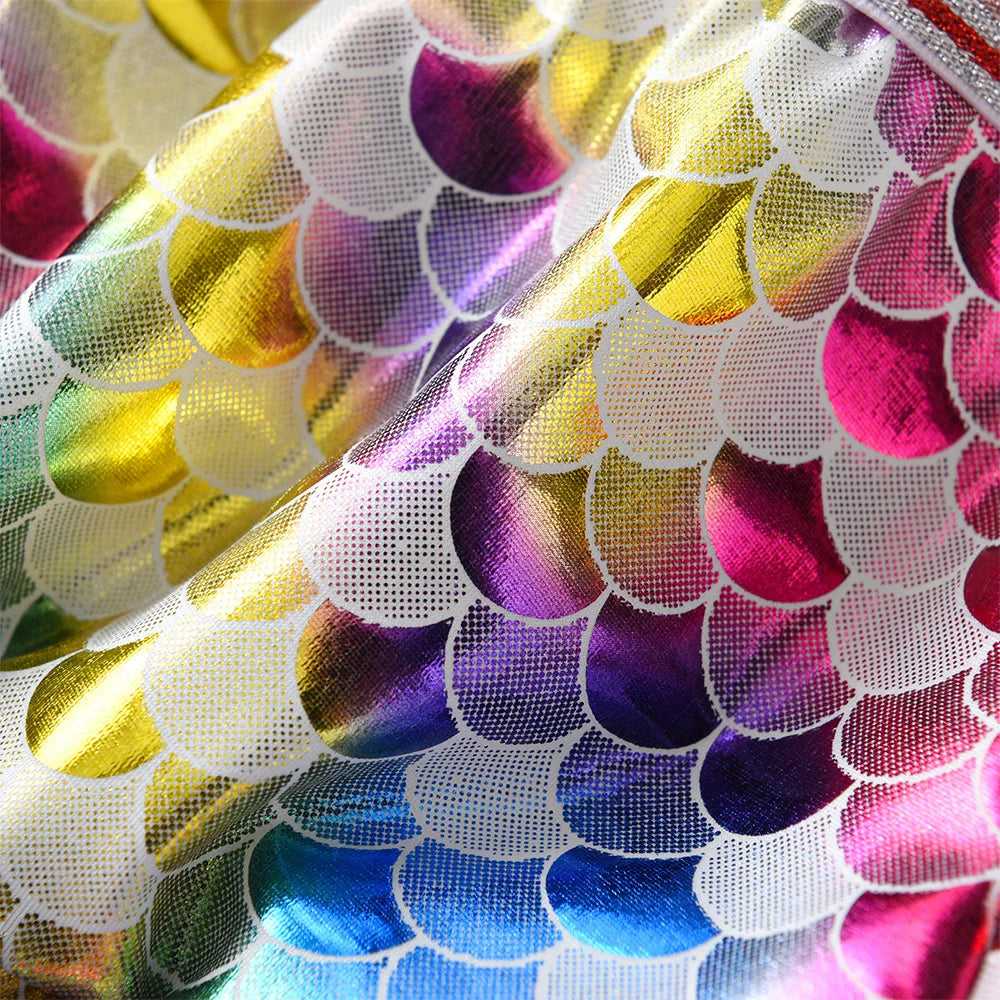 VIKITA Kids Mermaid Print Skirt Girls Beach Casual Party Skirts Kids Colorful Sequins Ruffles Skirt Fashion Princess Mini Skirts