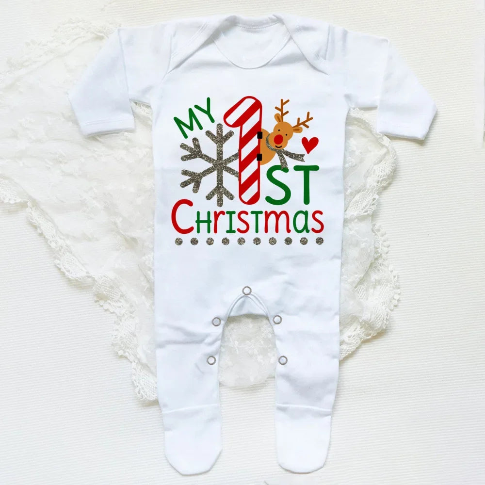 1st Christmas Babygrow Sleepsuit Boys Girls Cute Clothes Baby First Christmas Gift Toddler Xmas Sleepsuit Baby White Bodysuit