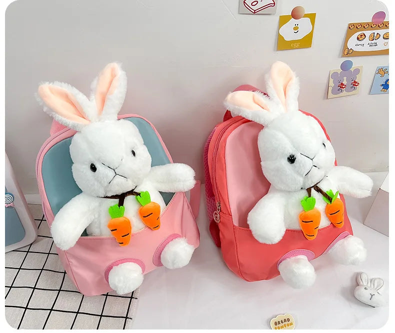 Cartoon Kindergarten Backpack New Children's School Bag Cute Plush Rabbit Doll Backpack