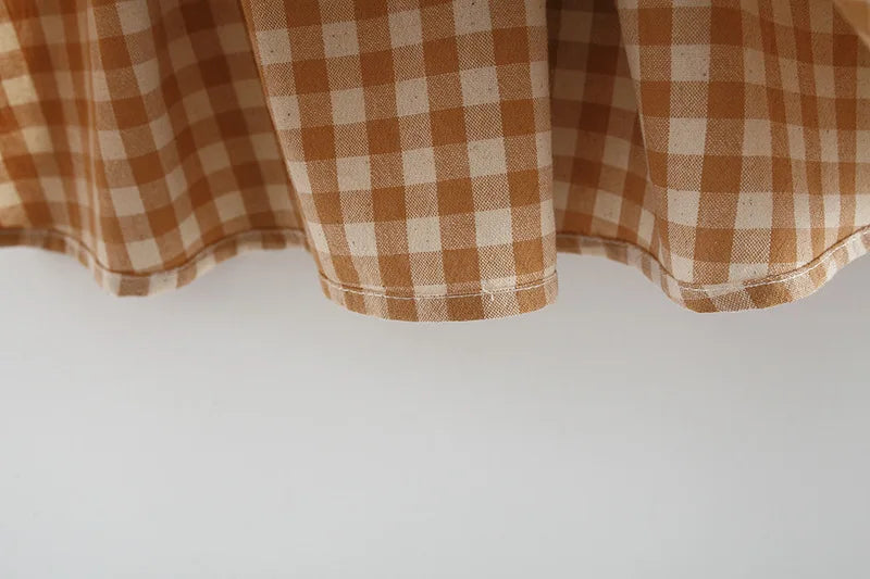 (9 Months -3 Years Old) Summer New Brown Checkered Baby Girl Dress, Simple Korean Style Children'S Clothing