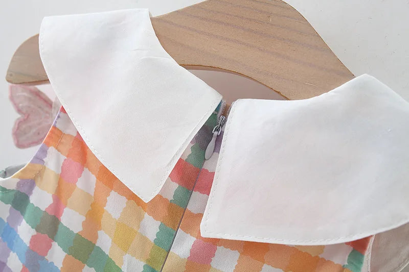 Summer New Cute Colorful Checkered Baby Girl Dress, White Collar Children'S Sleeveless Clothes (9 Months -3 Years Old)