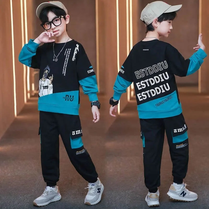 2024 Boys Clothes Set striped Sweatshirt tops + Sport Pants Tracksuits winter Autumn Kids Suit Children 5 7 8 9 10 11 12 13Year