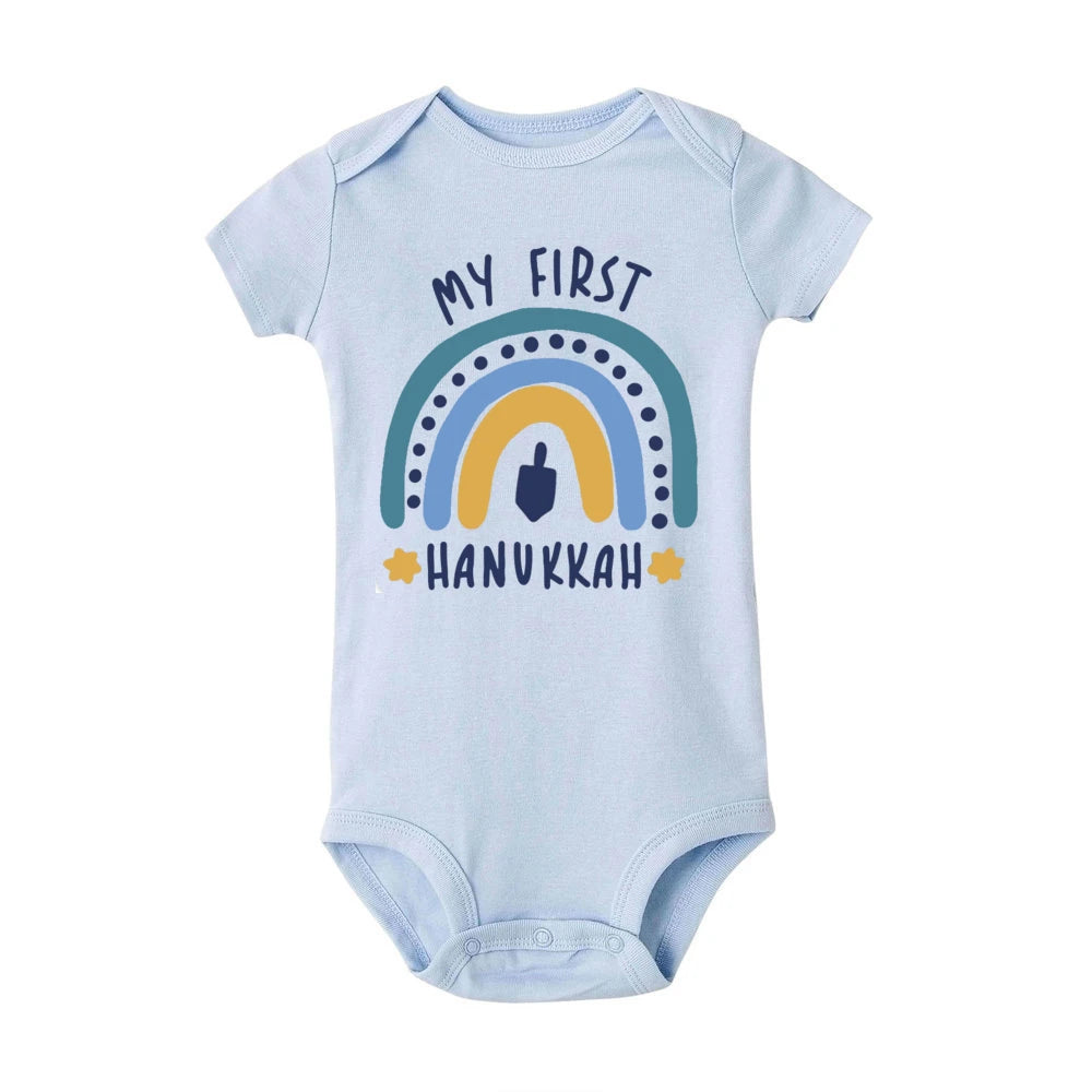 My First Hanukkah Print Baby Bodysuit Boys Girls Jewish Chanukah Short Sleeve Romper Infant Newborn Holiday Outfits Kids Clothes