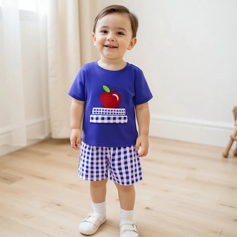 Toddler Boys Back to School Outfits Dinosaur Print Short Sleeves T-Shirt and Denim Shorts Set for 2 Piece Clothes Cute and