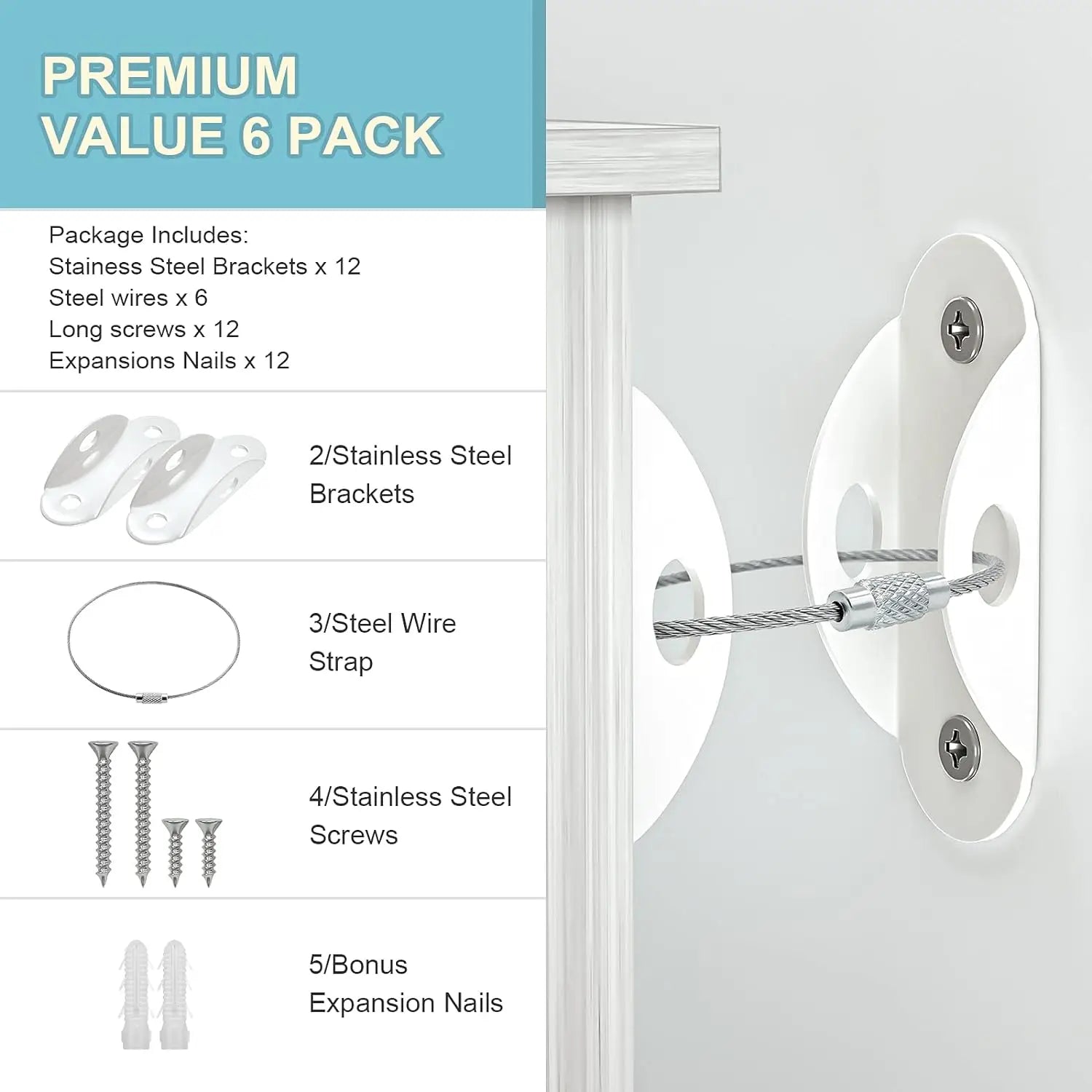 Furniture Anchors Furniture Straps for Baby Proofing Prevent Falling Anti Tip Earthquake Straps for Child Toddlers Kids Safety