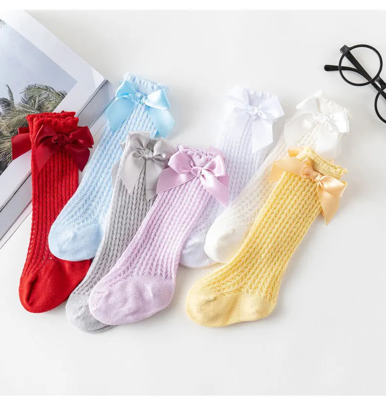 Limit quantity 0-2Y Children Girls Royal Style Bow Knee High Fishnet Socks Baby Toddler Bowknot Socks Kid Hollow Out Sock Sox