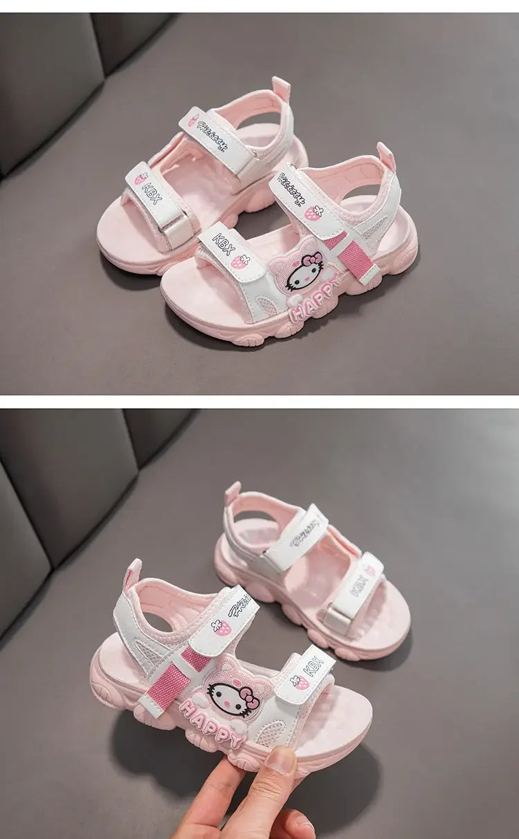 Summer Bestsellers Sanrio Kuromi's New Cute Color-blocked Flat Mesh Breathable and Anti-slip Cartoon Flip-flops for Girls