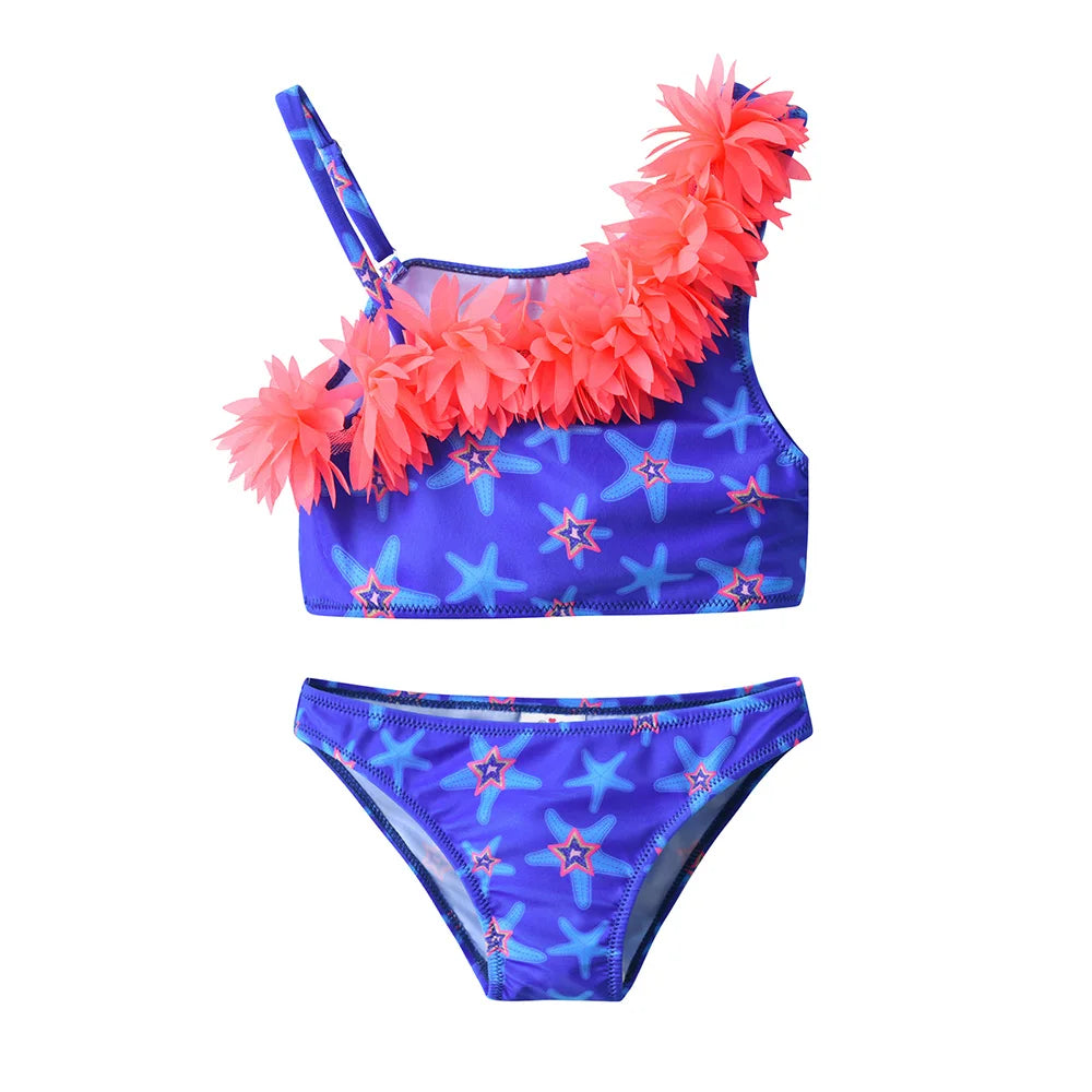 VIKITA Teenagers Girls Close-fitting Elastic Starfish Swimsuit Girls Split Two-pieces Swimwear Children Fashion Bikini Sets