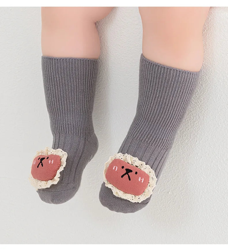3/5 Pairs Baby Non Slip Floor Socks Cute Cartoon Design Anti slip Socks For Newborn Indoor Activities Toddler Socks Accessories
