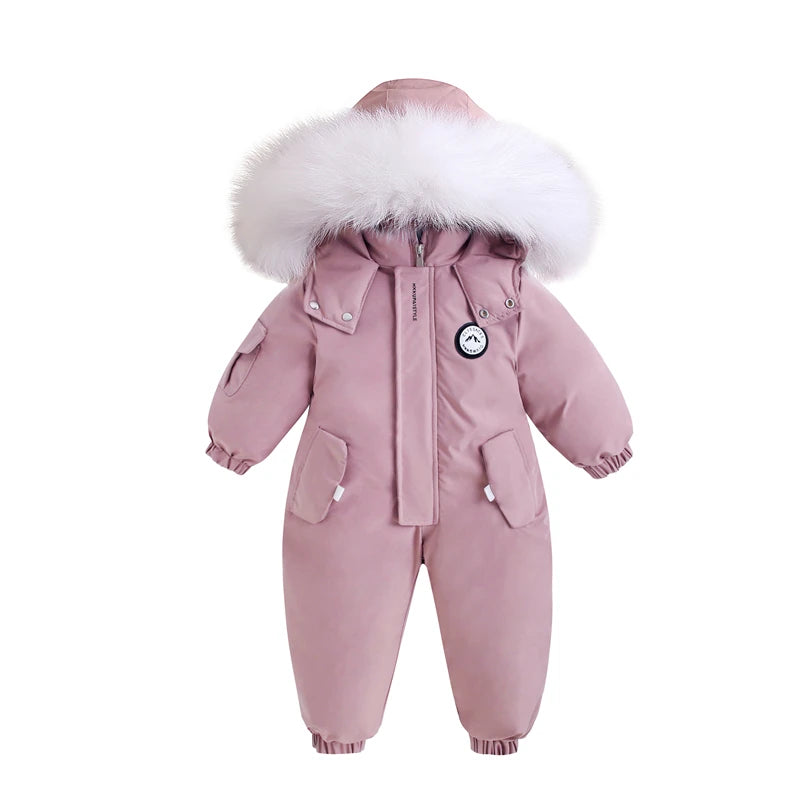 Winter Baby Ski Suit Plus Velvet Baby Jumpsuit Boys Overalls Warm Kids Clothes Waterproof Children Clothing Set 1-5 Years