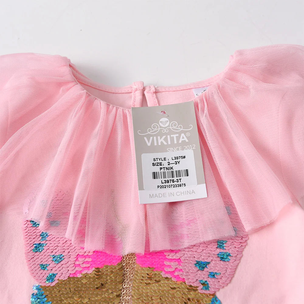 VIKITA Kids Long Sleeve Cotton Casual Pink T Shirt Girls Butterfly Sequined Appliqued Fairy Elf Cute Tops and Tees Kids Clothes