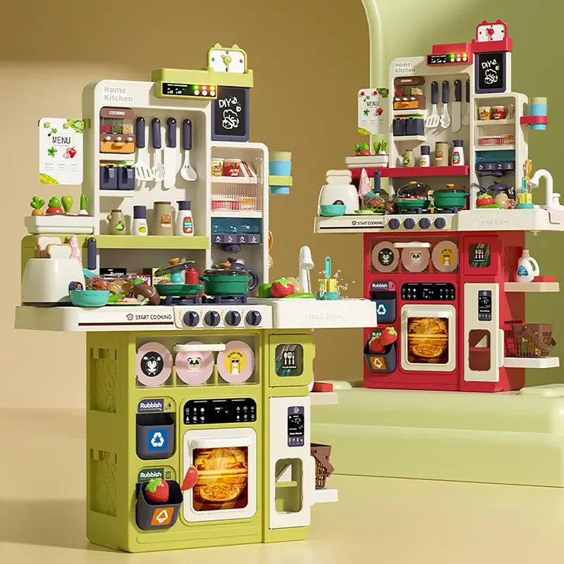 100CM Kids Kitchen Playset with Sound & Light Cooking Stove with Steam Play Sink Toy Pretend Play Food Toys for Boys Girls Gift