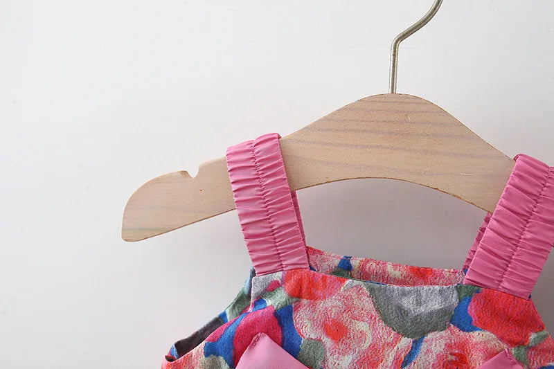 (0-3 Year Old Baby Girl Dress) Summer New Small Floral Bow Children'S Sleeveless Clothes, Free Bow Hat Included