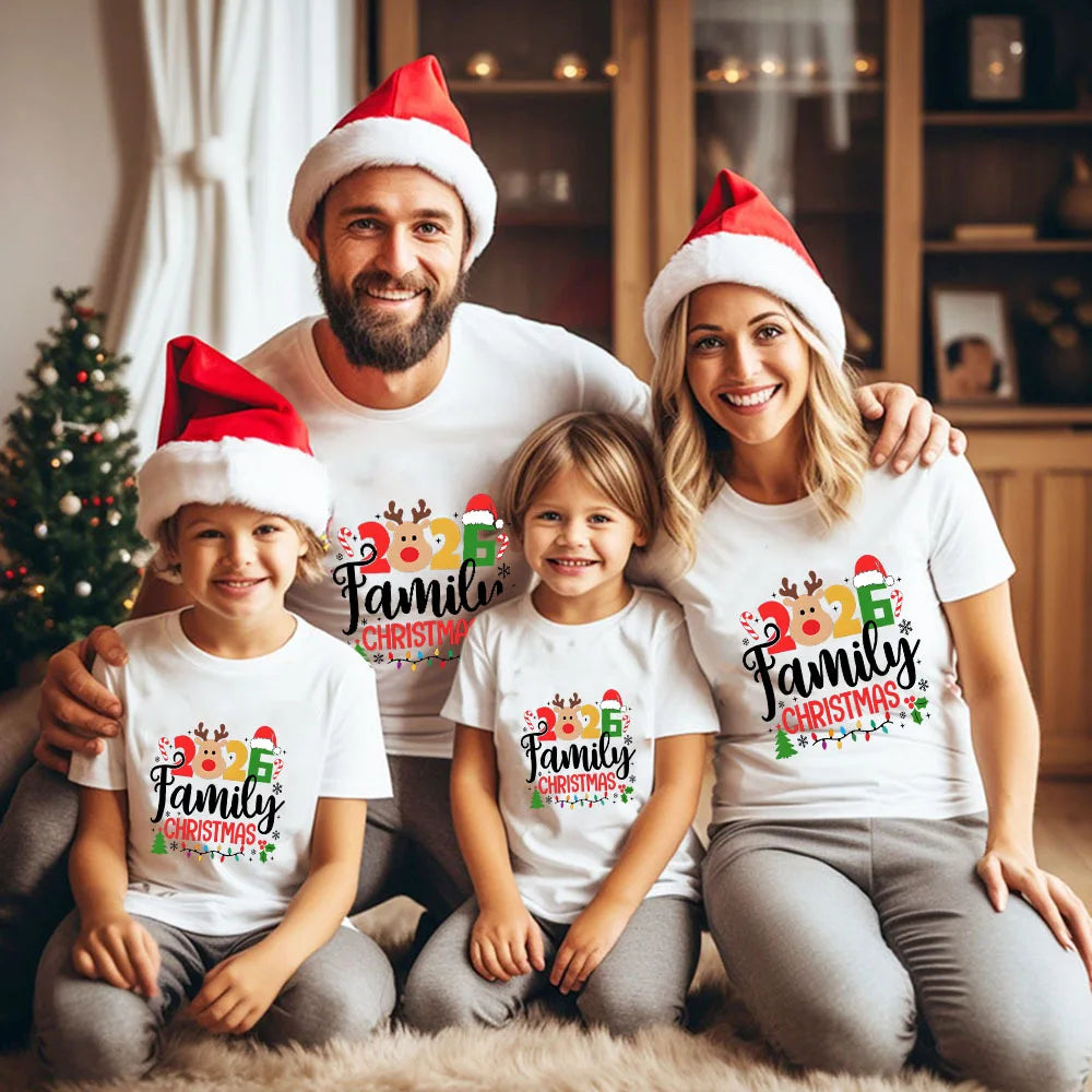 2026 Family Christmas Matching Clothes Xmas Party Gift  Set Father Mother Boys Girls Family T-shirt Outfits Baby Romper