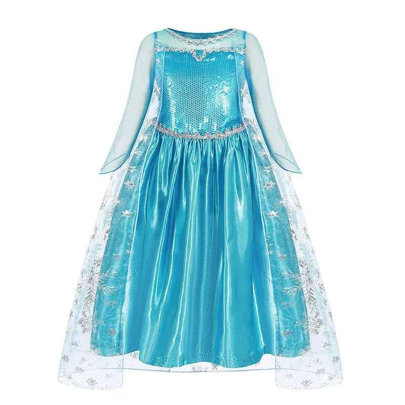 Disney Kids Girls Cosplay Frozen Elsa Anna Princess Dress Girl Mesh Ball Gown Carnival Birthday Clothes Snow Queen Elsa Costume