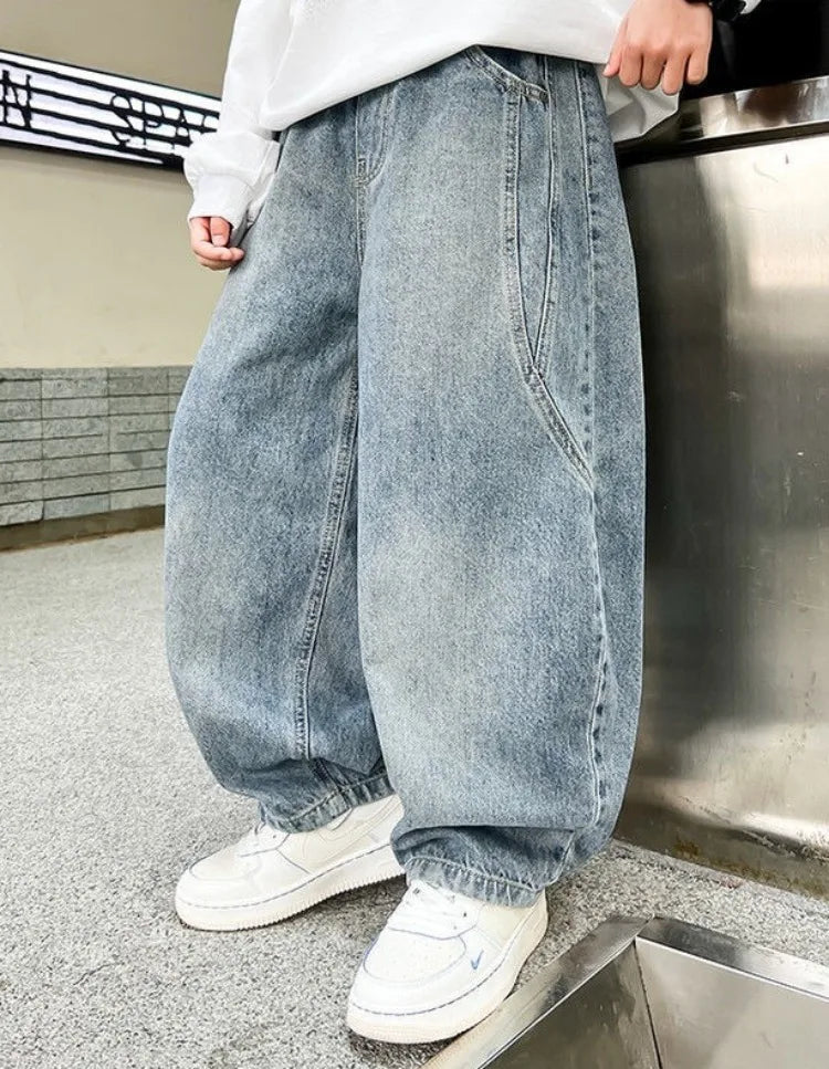 2025 Spring New Boys Loose Fit Jeans Long Pants for Toddler & Big Kids, Handsome Casual Denim Pants, Trendy Kids Clothing