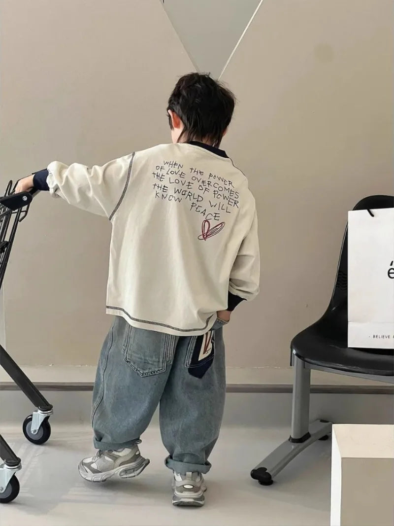 Loose Letters T-shirt for Kids Boy Children's Clothes Boys' Outdoor Child Years Clothing Boys' 7 14 Korean 2025 Tshirt Top 12 8