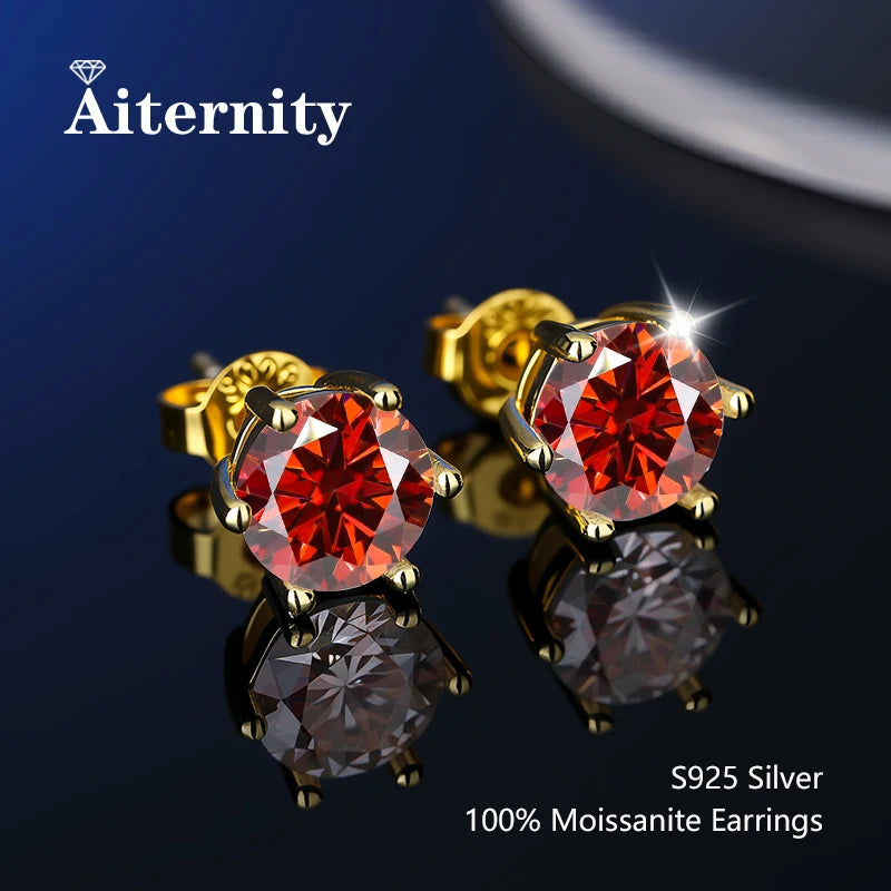 100% Real Sterling Silver S925 Moissanite Earrings Stud  With 2 Certificate D VVS1 Pass Diamond Test Pen For Women Men Jewelry
