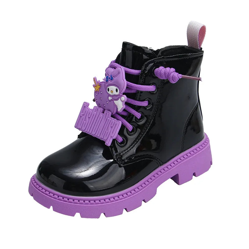 Kids'Casual Boots Ankle Boots PU Leather Cartoon Winter Shoes For Girls Anti-slip Thick Bottom Warm White Black Shoes Size 28-37