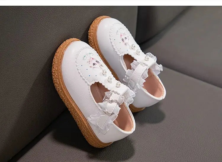 Disney Girls' Leather Shoes Lolita Princess Elsa Shoes Soft Sole Shoes Spring Children's Autumn Girl White Shoes Size 23-35
