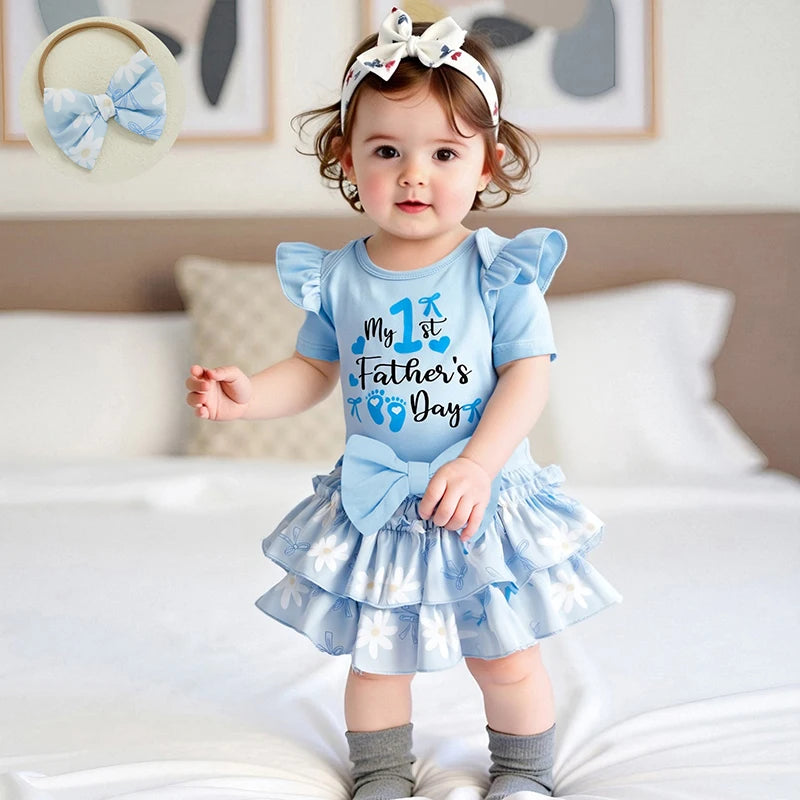Daddy s Little Princess Father s Day Matching Outfits Letter Print Romper Shorts Headband 3Pcs Clothing Set for Baby Girl